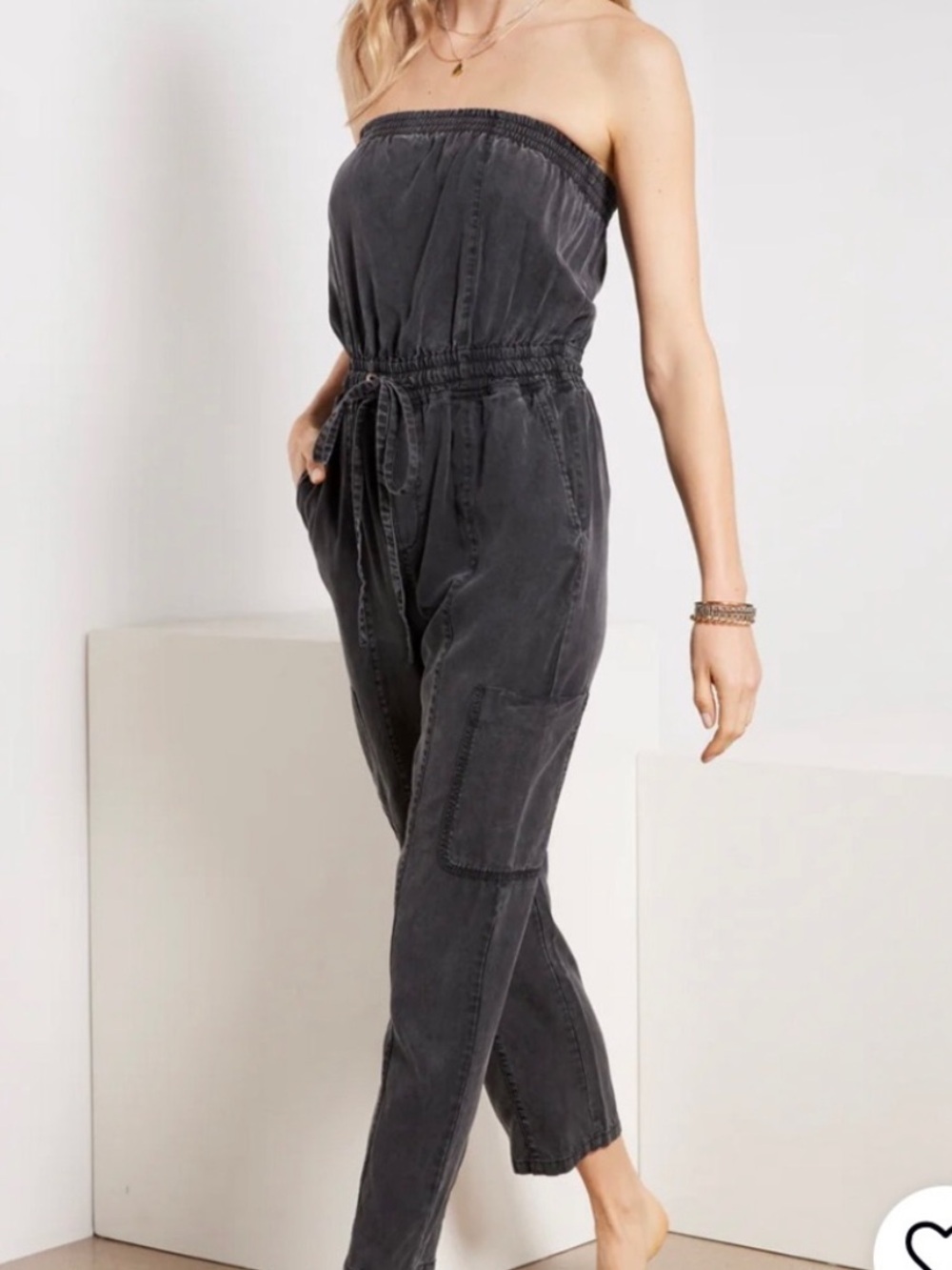 Evereve Emery Cargo Black Strapless Jumpsuit Size Medium
